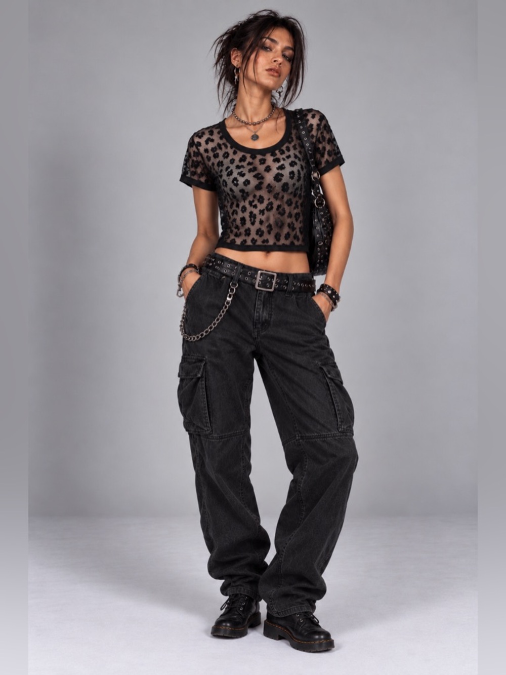 Wet Seal Womens XS Black Sheer Leopard Mesh Lace Crop Top Y2K Grunge Whimsigoth